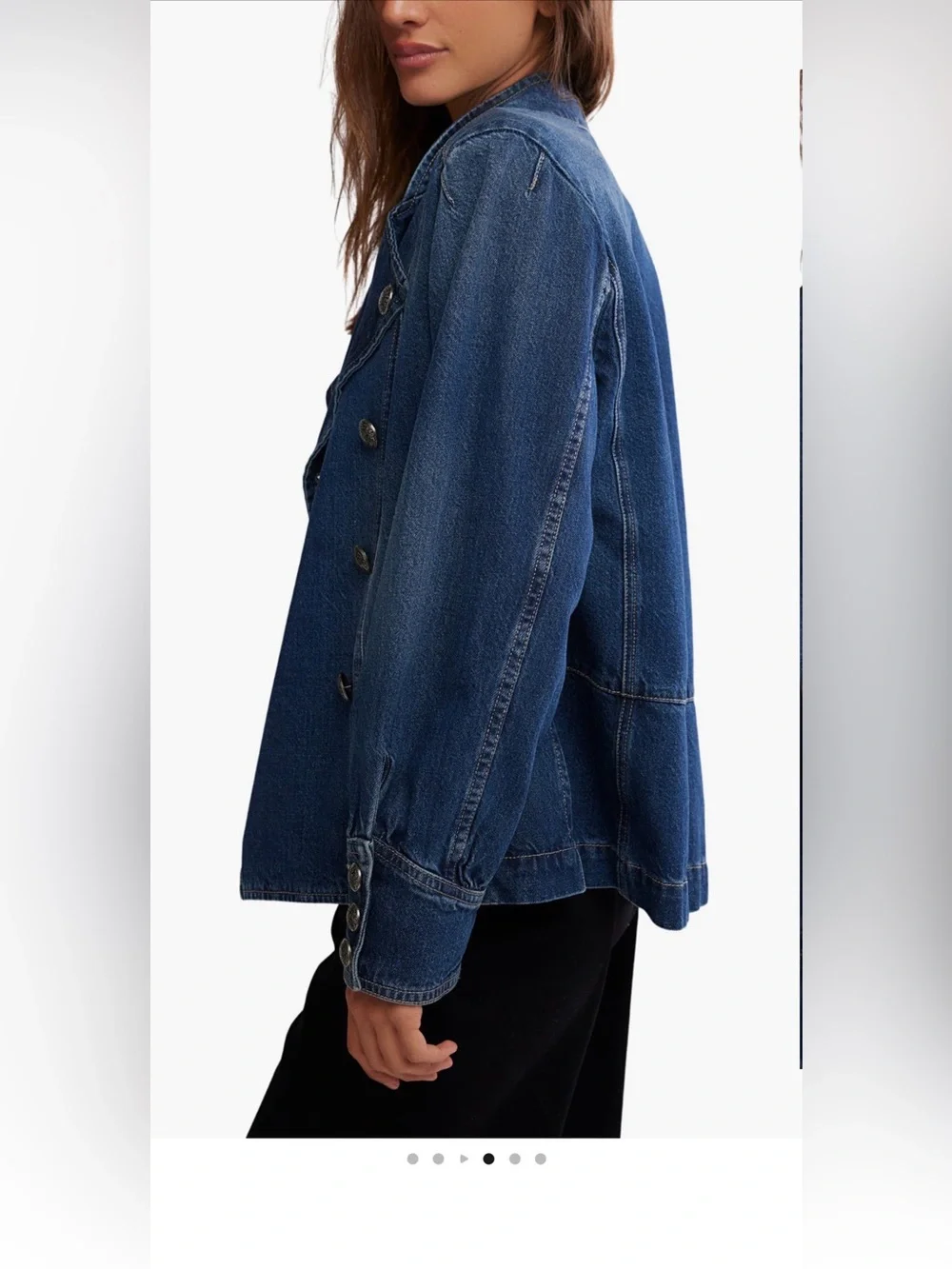 Large we the free people Imogene denim officer jacket jean double breasted blue